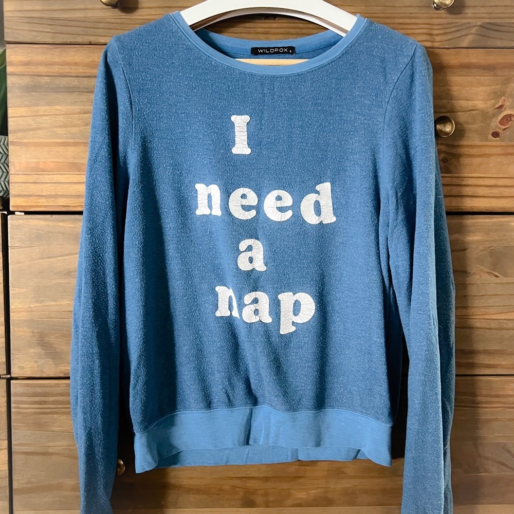 Wildfox Blue Sweatshirt with White Text